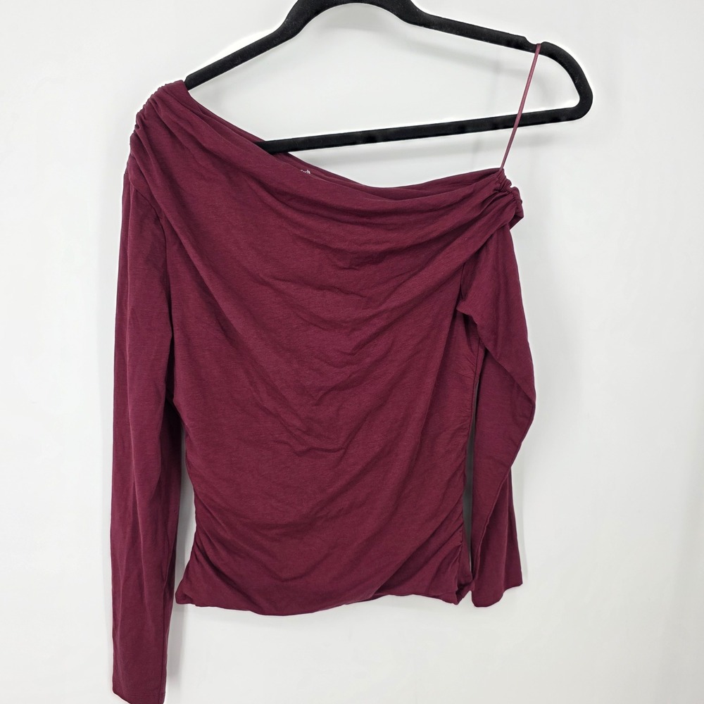 Abercrombie & Fitch Modal-Blend One Shoulder Ruched Long Sleeve Top Burgundy M